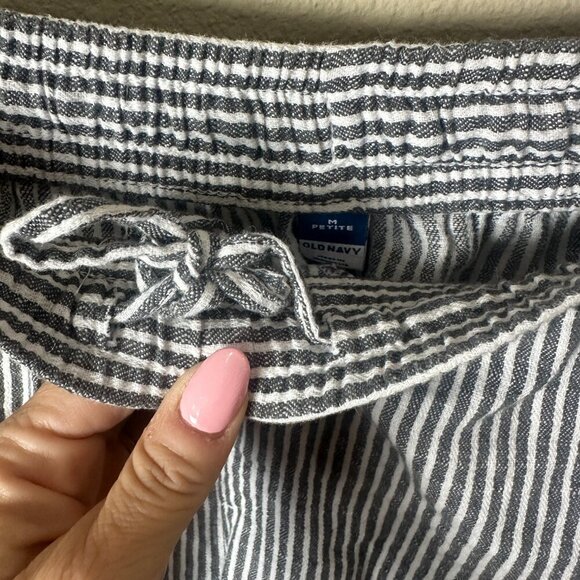 OLD NAVY Linen Drawstring Wide Leg Pants Trousers Striped Size Medium Petite - Picture 4 of 10